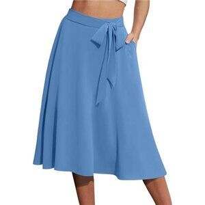 Women's A-Line Midi Skirt with Pockets High Waist Blue